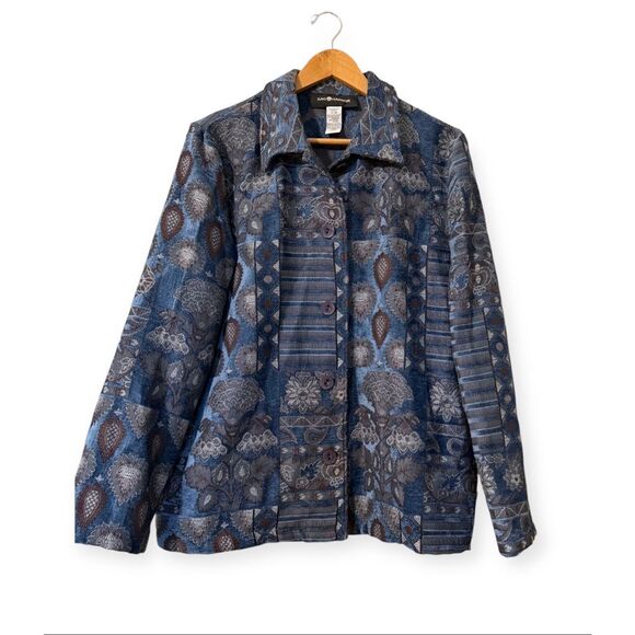 Sag Harbor Plus Size 16 Tapestry Jacket Blue Mixed Print Southwestern Fall Boho - Picture 1 of 9